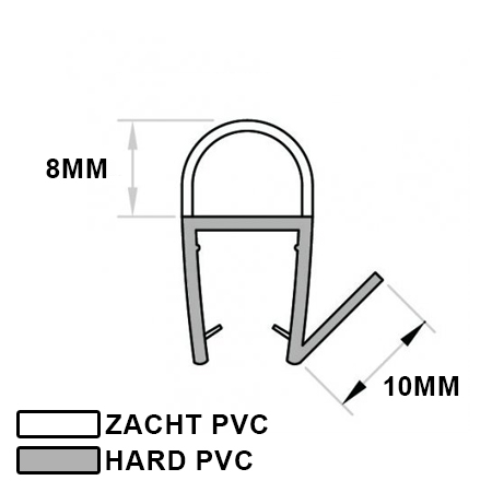 Douchestrip type D plus 8mm glasdikte. Onderkant douchedeur/ badwand. Lengte 1000mm. - Afbeelding 2